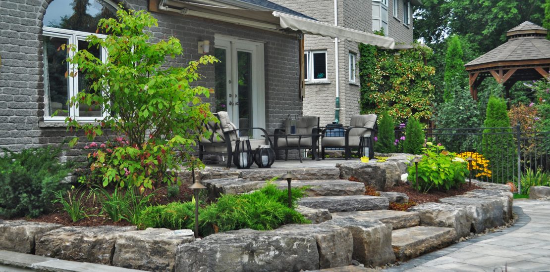 Stone retaining walls and steps