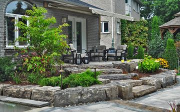 Stone retaining walls and steps