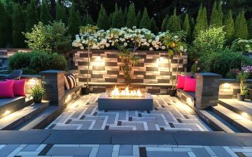 Sunken fire pit landscape lighting