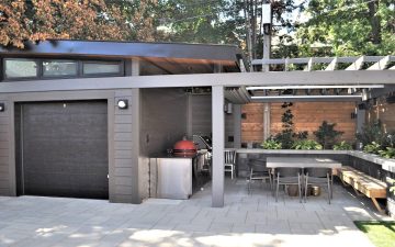Garage to gazebo transformation with outdoor kitchen