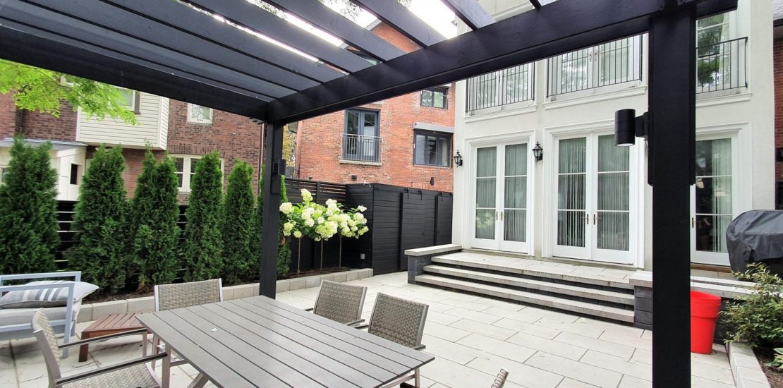 back pergola over concrete slabs patio