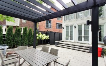 back pergola over concrete slabs patio