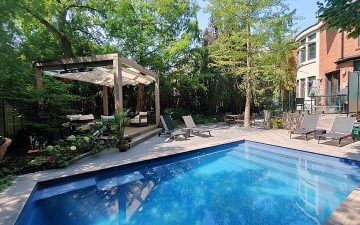 pool and pergola with retractable ownings